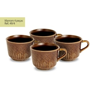 Xícara Chá Relevo Marrom Com 4 Peças  49/4 - HR